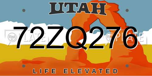 72ZQ276 Utah License Plate