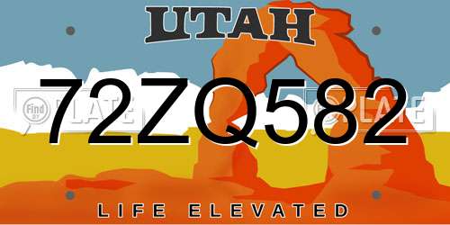 72ZQ582 Utah License Plate