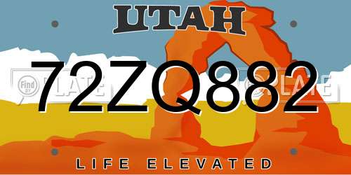 72ZQ882 Utah License Plate