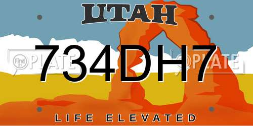 734DH7 Utah License Plate