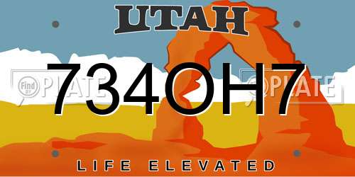 734OH7 Utah License Plate