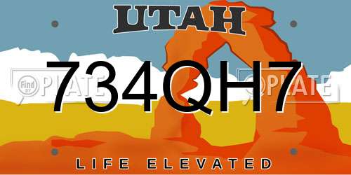 734QH7 Utah License Plate