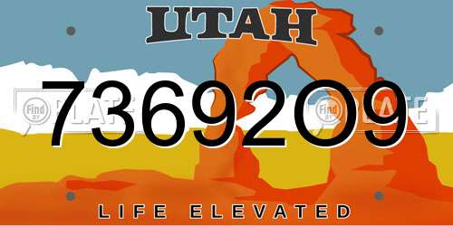 73692O9 Utah License Plate
