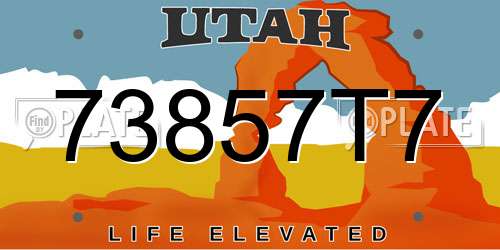 73857T7 Utah License Plate