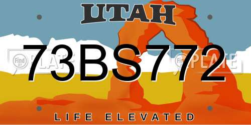73BS772 Utah License Plate