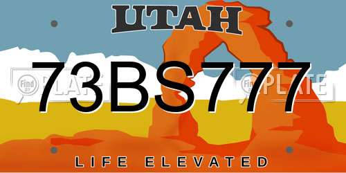 73BS777 Utah License Plate
