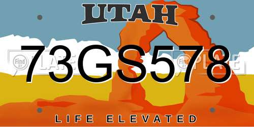 73GS578 Utah License Plate