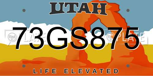 73GS875 Utah License Plate