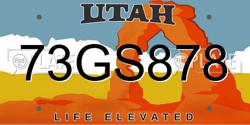 73GS878 Utah License Plate