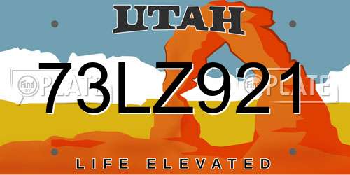 73LZ921 Utah License Plate