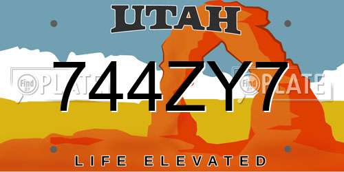 744ZY7 Utah License Plate