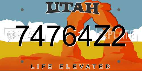 74764Z2 Utah License Plate