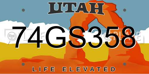 74GS358 Utah License Plate