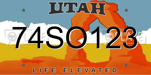 74SO123 Utah License Plate