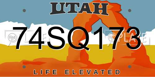 74SQ173 Utah License Plate