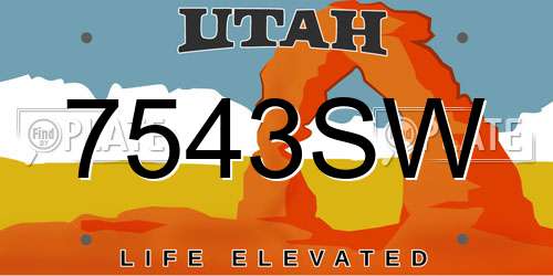 7543SW Utah License Plate