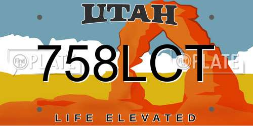 758LCT Utah License Plate