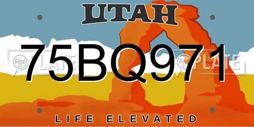 75BQ971 Utah License Plate