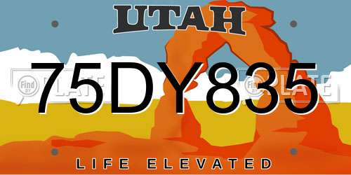 75DY835 Utah License Plate