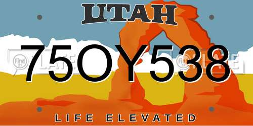 75OY538 Utah License Plate