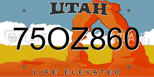 75OZ860 Utah License Plate