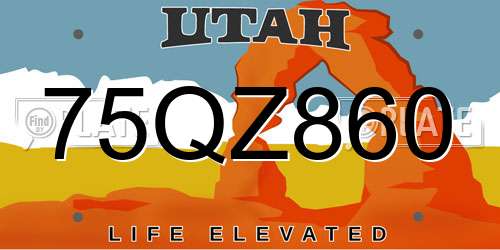 75QZ860 Utah License Plate
