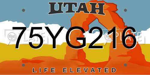 75YG216 Utah License Plate
