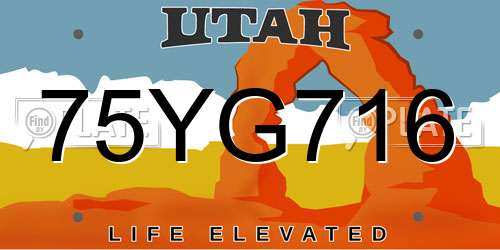 75YG716 Utah License Plate
