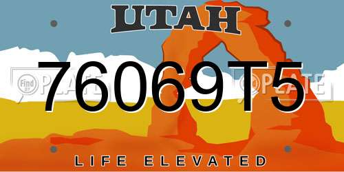 76069T5 Utah License Plate