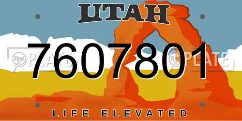 7607801 Utah License Plate