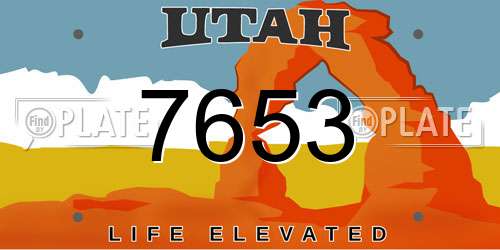 7653 Utah License Plate