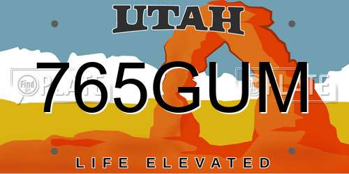 765GUM Utah License Plate