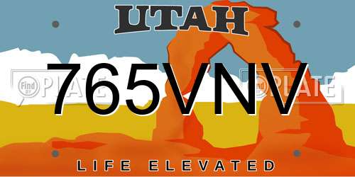 765VNV Utah License Plate