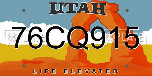 76CQ915 Utah License Plate