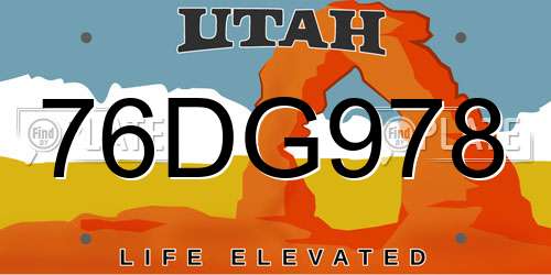 76DG978 Utah License Plate