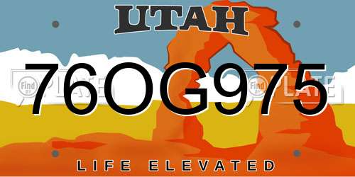 76OG975 Utah License Plate