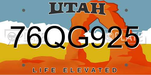 76QG925 Utah License Plate