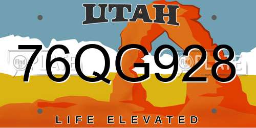 76QG928 Utah License Plate