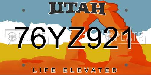 76YZ921 Utah License Plate