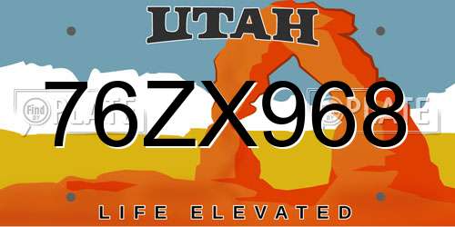 76ZX968 Utah License Plate