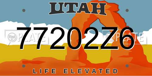 77202Z6 Utah License Plate