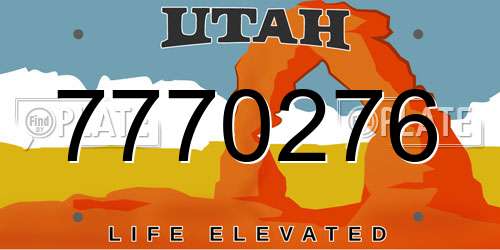 7770276 Utah License Plate