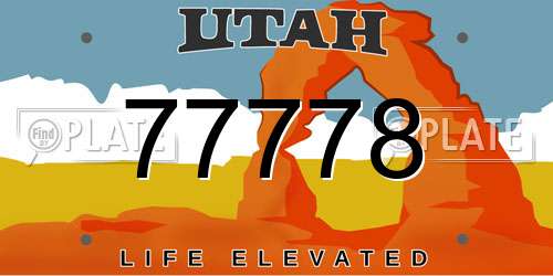 77778 Utah License Plate