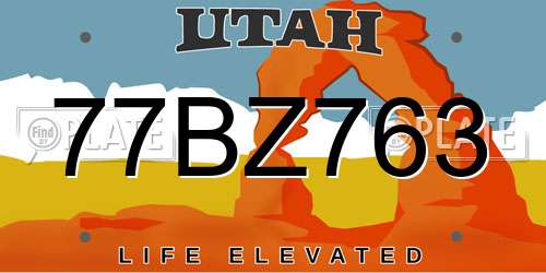 77BZ763 Utah License Plate