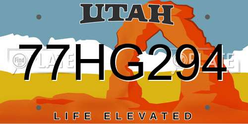 77HG294 Utah License Plate
