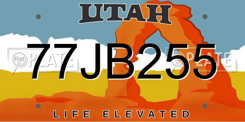 77JB255 Utah License Plate