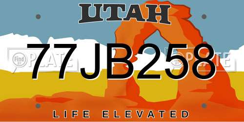 77JB258 Utah License Plate