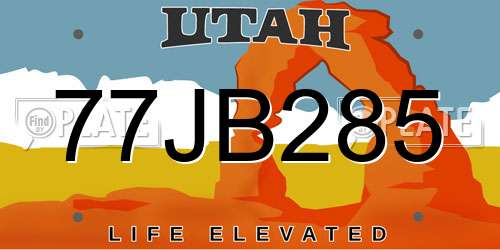 77JB285 Utah License Plate