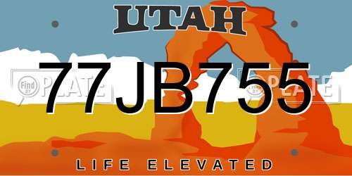 77JB755 Utah License Plate