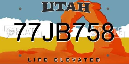77JB758 Utah License Plate